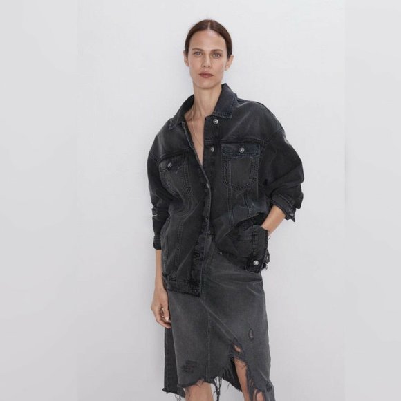 Zara Dresses & Skirts - New Zara Womens Ripped Denim Skirt Faded Black